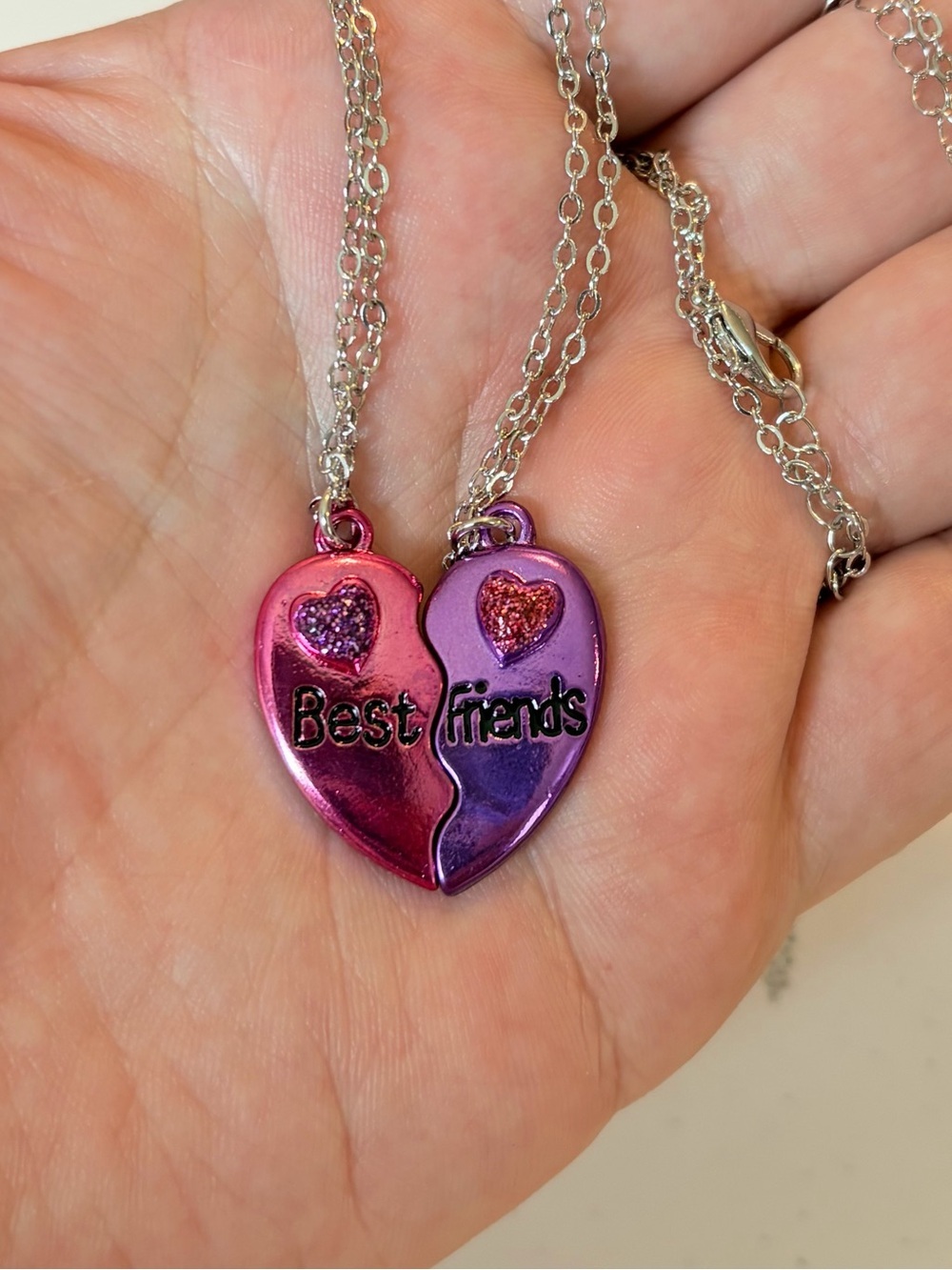 Best Friends Pink Purple Split Heart Necklace (N65) - Picture 4 of 10